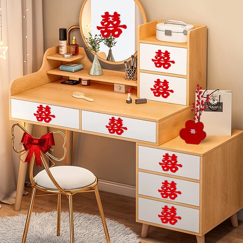 Staircase Double Happiness Stickers for Wedding Decoration, Self-Adhesive Small Xi Stickers for Wedding Room, Cabinet Decor