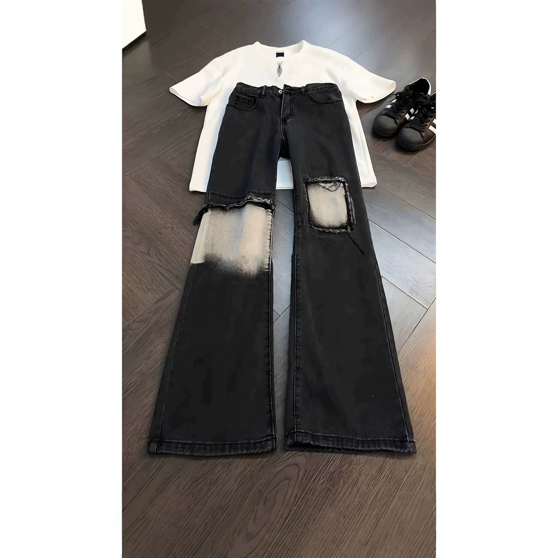 Trendy Japanese Retro Pants for Men 2026 Spring New Design Gradient Washed Patchwork Jeans