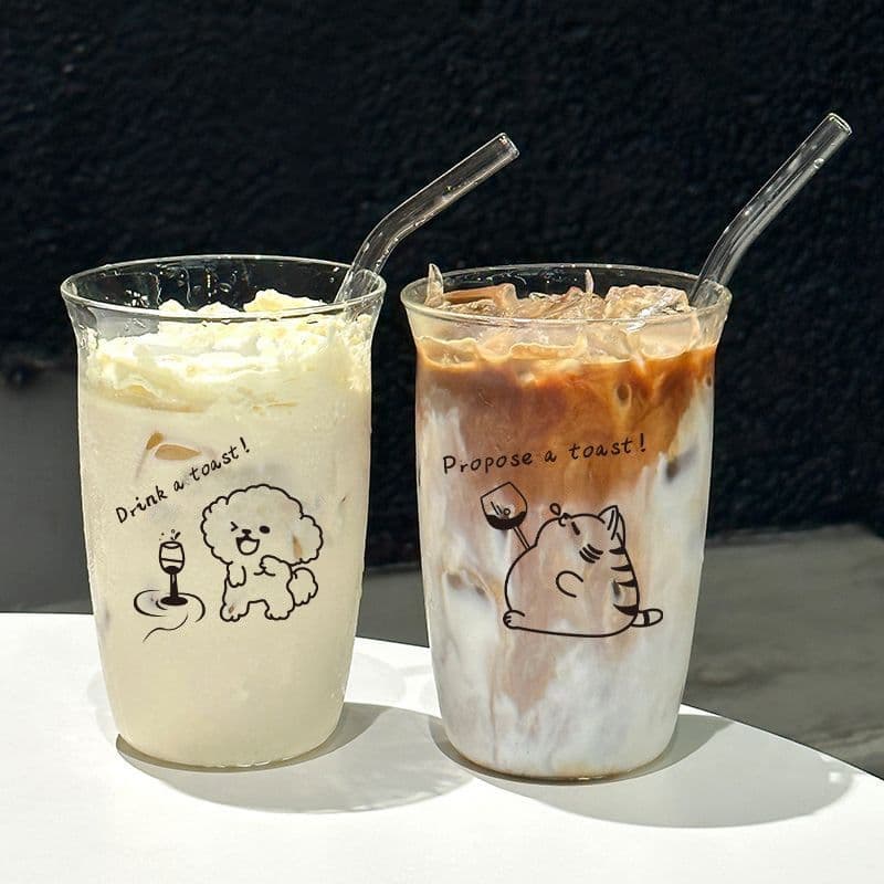 Free Shipping Ins Style Glass Cup Office Premium Water Cup Cartoon Milk Coffee Cup Event Gift Cup