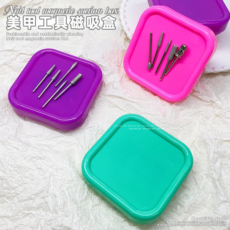 Nail art magnetic storage table polishing head storage box magnet storage jar desktop manicure tool with magnetic pp tool box