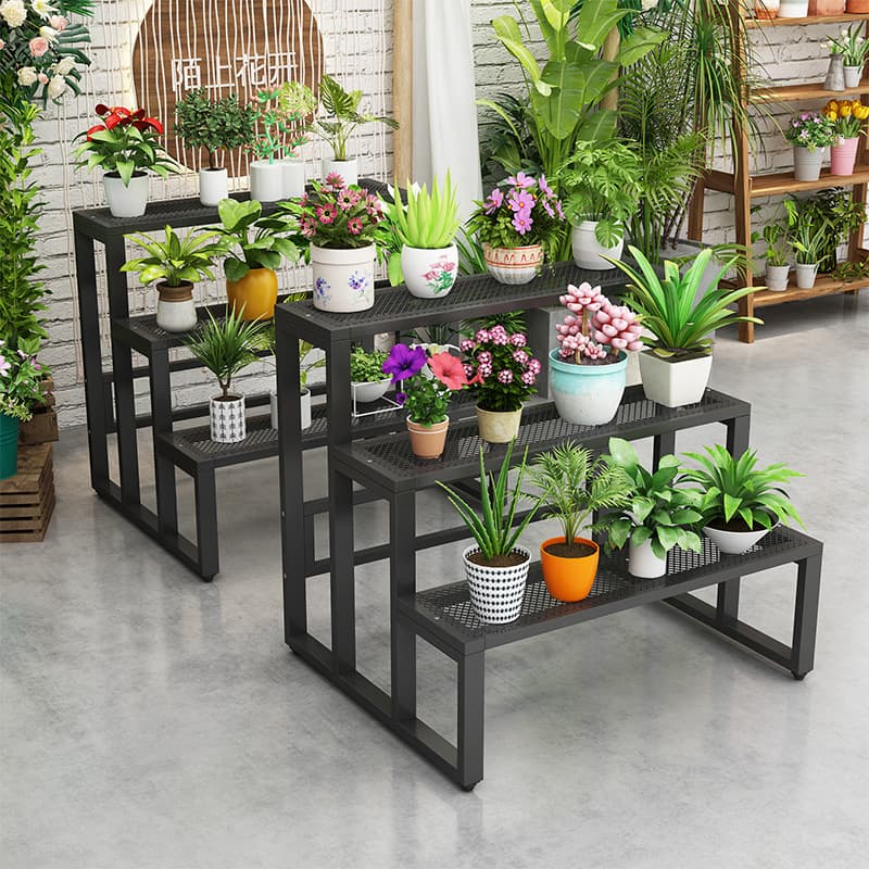 Multi-tiered flower stand for flower shops, balcony storage rack, wrought iron floor-standing high and low drainage platform, succulent display rack.