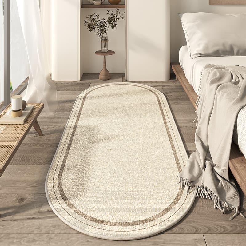 French Cream Style Bedside Rug for Bedroom, Stain-Resistant and Slip-Resistant Loop Pile Carpet, Balcony Bay Window Cushion for Lying and Sitting, Cold-Insulating Mat