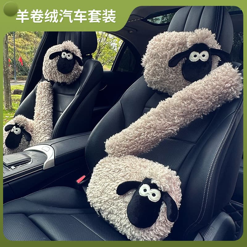 Factory Direct Wool Fleece Winter Car Shoulder Protector Set and Steering Wheel Cover, Soft and Comfortable Interior, North America Amazon