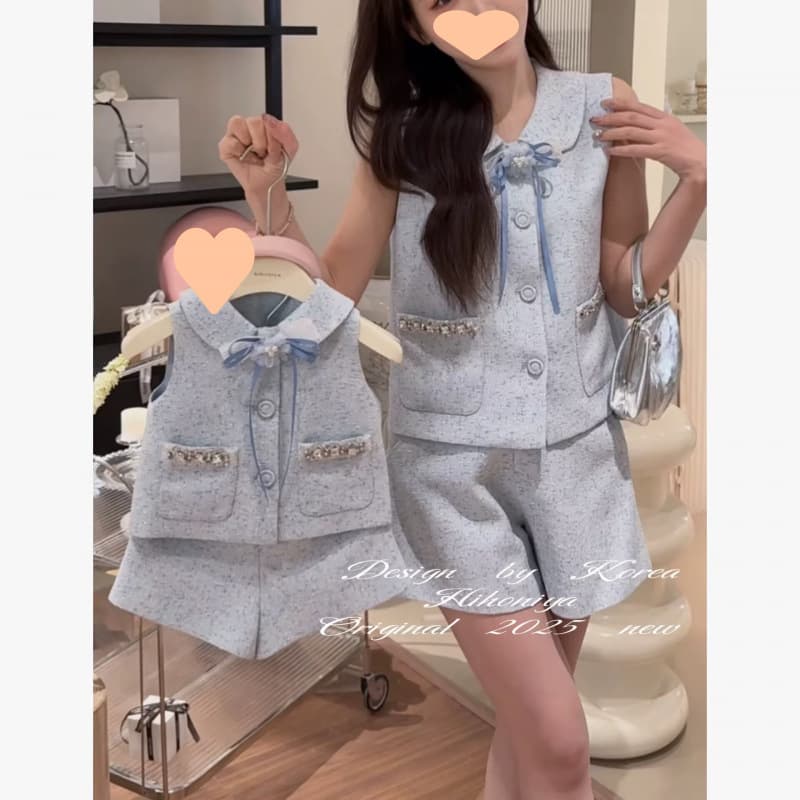 Girls' small fragrance suit summer style children's temperament two-piece set 3-8 years old children's clothing one piece drop shipping