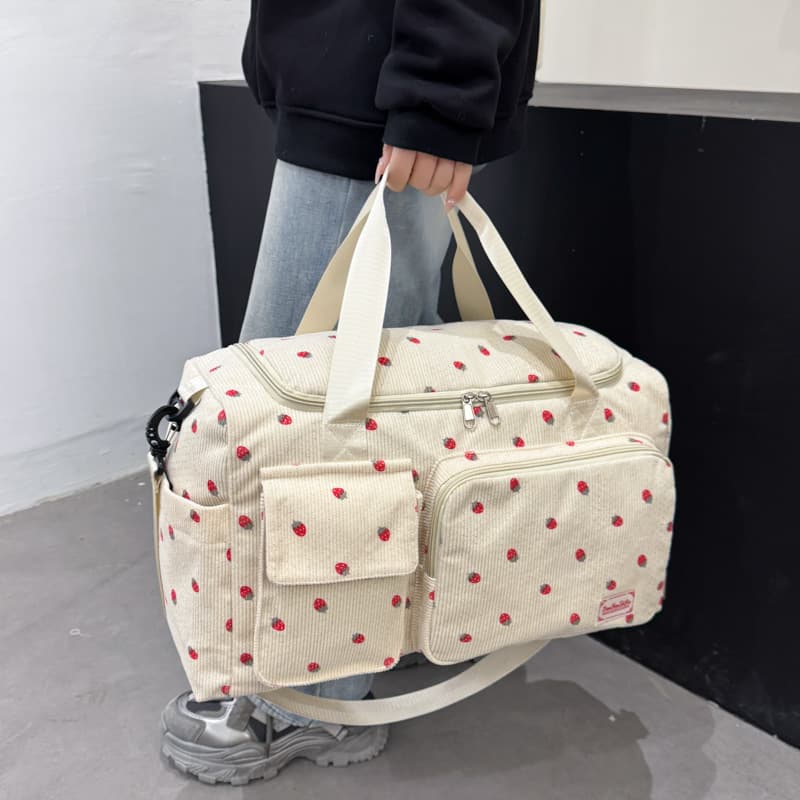 Large Capacity Corduroy Strawberries Travel Bag Women Lightweight Handheld Crossbody Multi-Functional Sports Fitness Bag