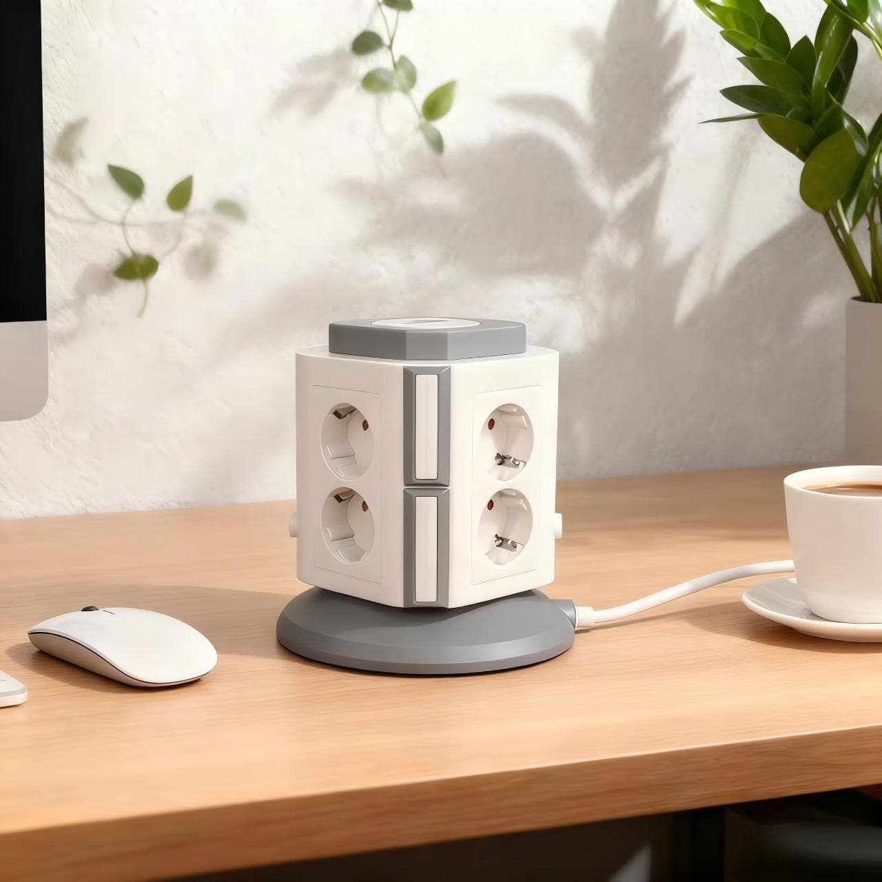 Factory Private Mold EU Vertical USB Socket 6-Gang Overload and Surge Protection European Standard Power Strip New Product Customization