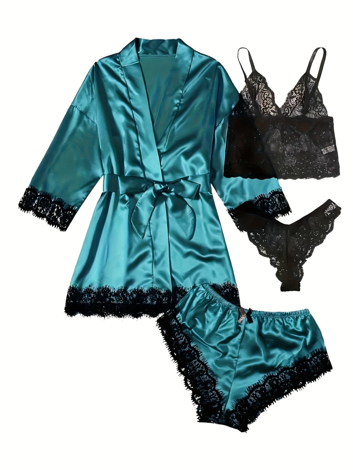 P 28971 V Neck Satin Lace Sleepwear