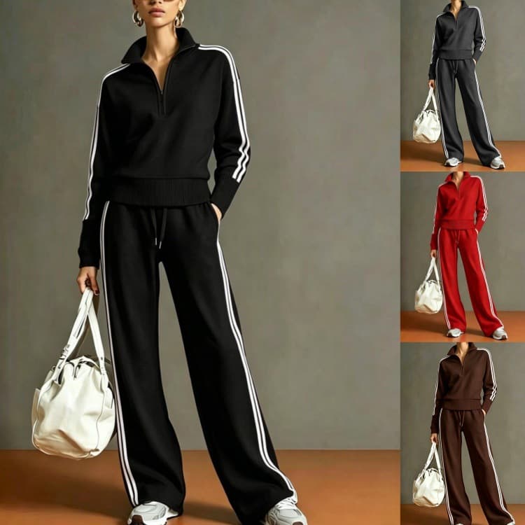 2026 Fall/Winter New Arrival Y2K Fashion Sportswear Set for Women - Cross-Border Trendy Turn-Down Collar Long Sleeve Top and Long Pants