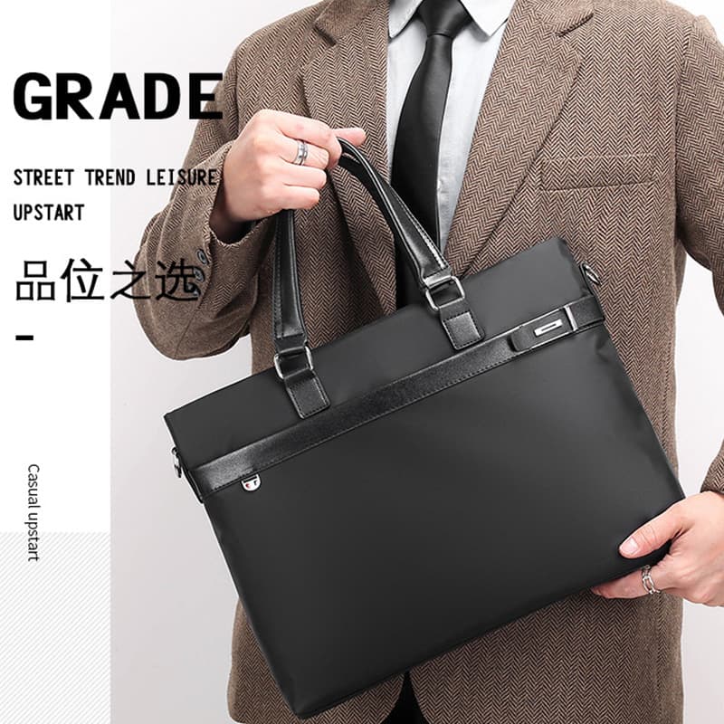 Cross-Border New Men's Handbag Large Capacity Laptop Bag Waterproof Business Nylon Fabric Simple Briefcase