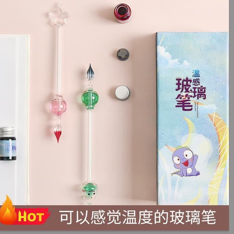 Colorful Glass Temperature Sensing Pen Set Business Gift Student Use Steel Pen Signature Pen Set in Elegant Gift Box by Long Xin