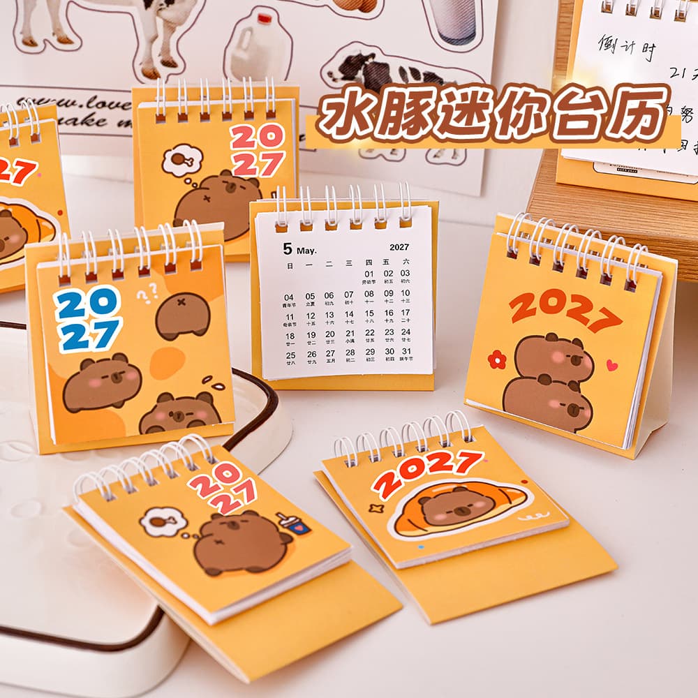 Cute Capybara Calendar Student Mini Desktop Decoration Gift Check-in Cartoon Desk Calendar 2027 Small Desk Calendar