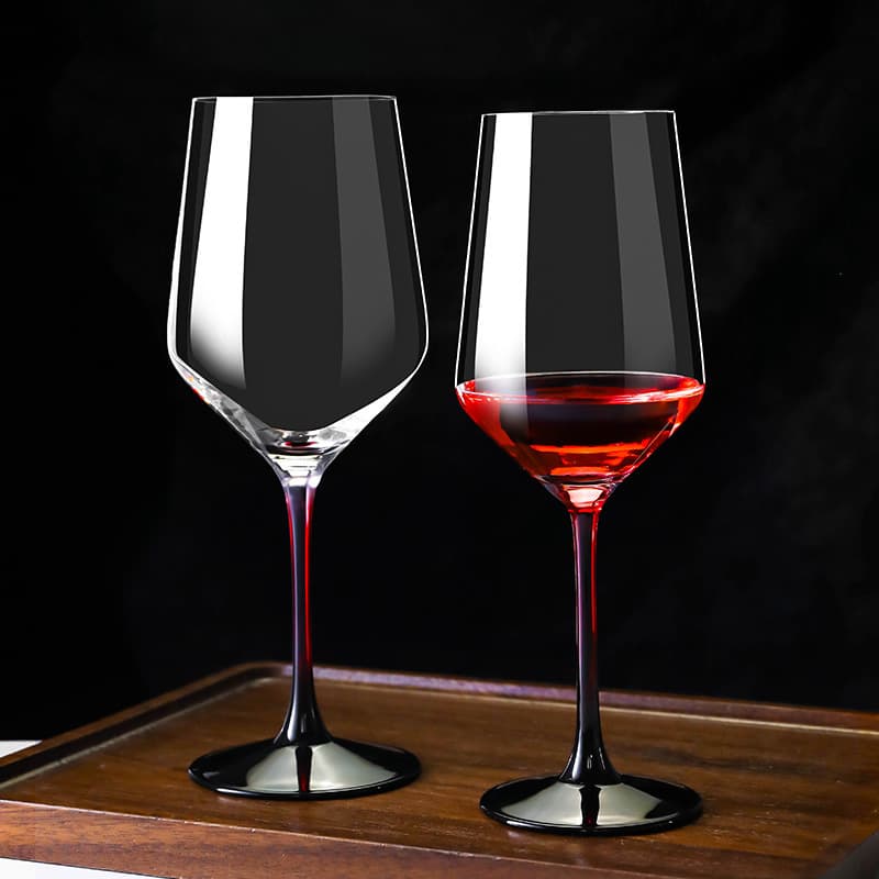 Manufacturer wholesale light luxury black tie crystal glass red wine glass Bordeaux black bottom red stem wine glass tall wine glass