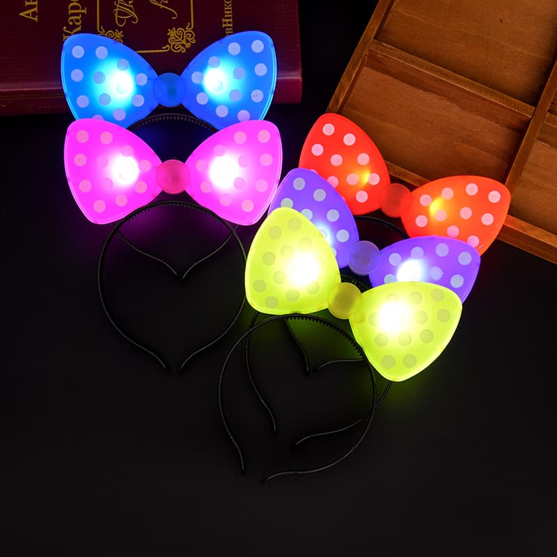 Flash Mickey Bow Headband, Light-up Bow Hair Clip, Glowing Headpiece for Night Market Stalls and Toys