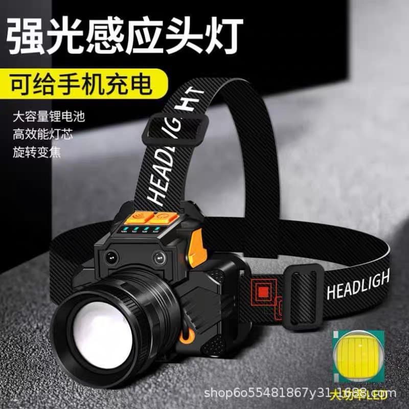 Essential for Outdoor Night Fishing High-Power White Laser Head Intelligent Sensor Rotating Zoom Headlamp Multi-Functional Cross-Border LED