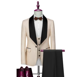 Cross-border Trade Men's Suit Set Premium Casual Loose Groom Wedding Evening Suit Host Jacquard Suit