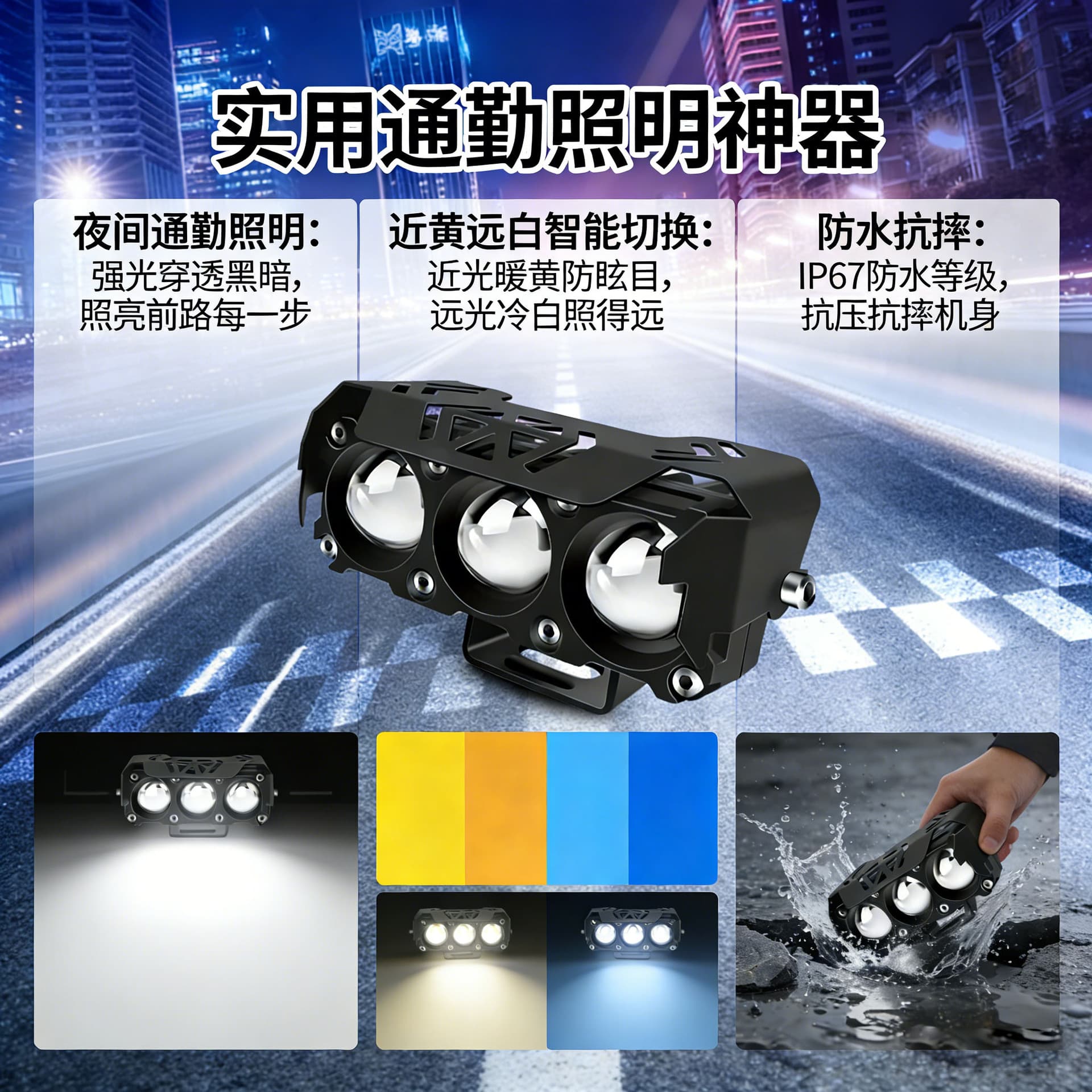 Xinxinzhihuo Triple-Bead Lens Spotlight Motorcycle Spotlight Niu Electric Vehicle LED Light External Headlight Electric Bicycle