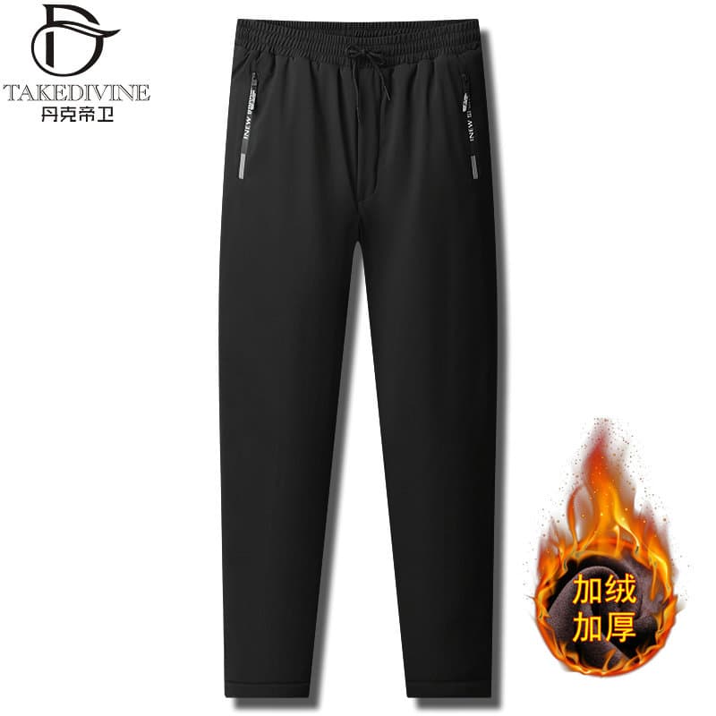 Dad's Style Fleece-Lined Thickened Cotton Pants, Winter Elastic Waist Casual Sports Warm Trousers for Middle-Aged and Elderly Men