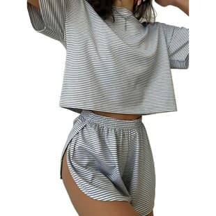 2026 Summer New Arrival Cross-Border Stock Simple Comfortable Solid Color Short Sleeve Elastic Waist Shorts Loungewear Two-Piece Set for Women