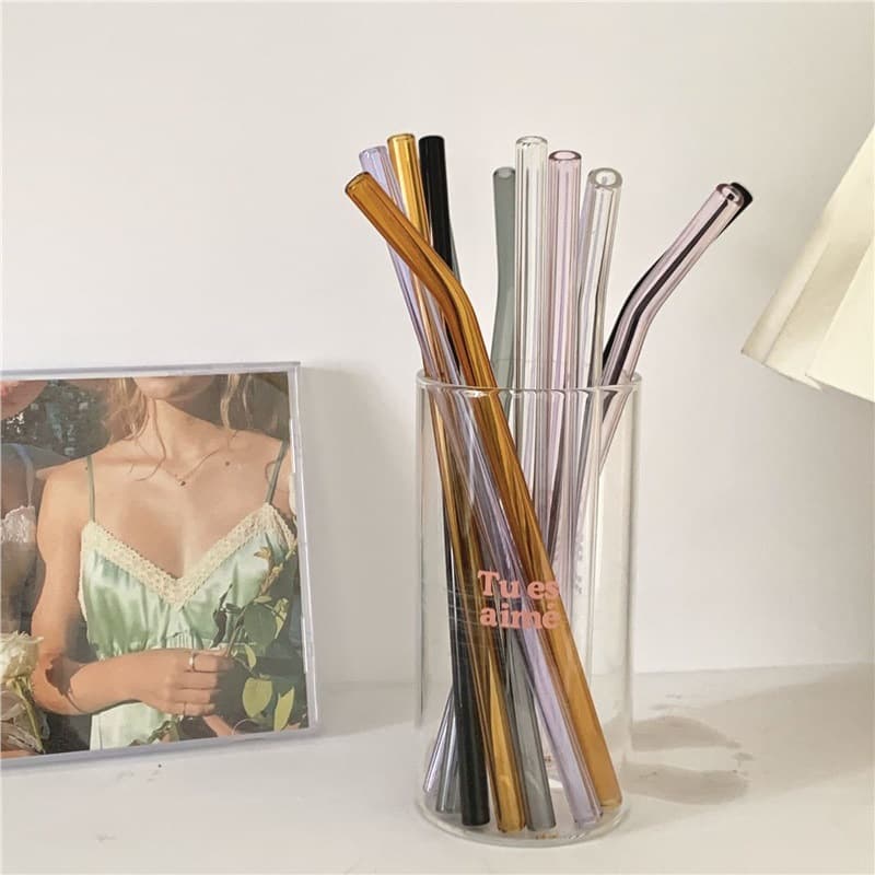 Korea Ins Style Colored Glass Straws DIY Transparent Heat-Resistant Borosilicate Glass Straws Multi-Colored Drink Tubes