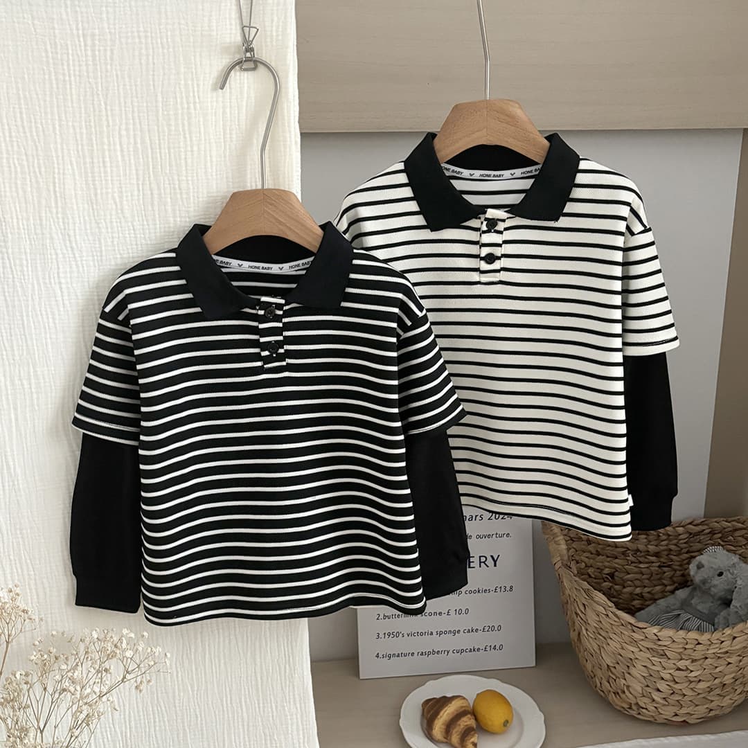 Children's Polo Shirt Spring Autumn Korean Style Baby 2026 New Boy Turn-down Collar Striped Long Sleeve T-shirt Top Kids Clothing