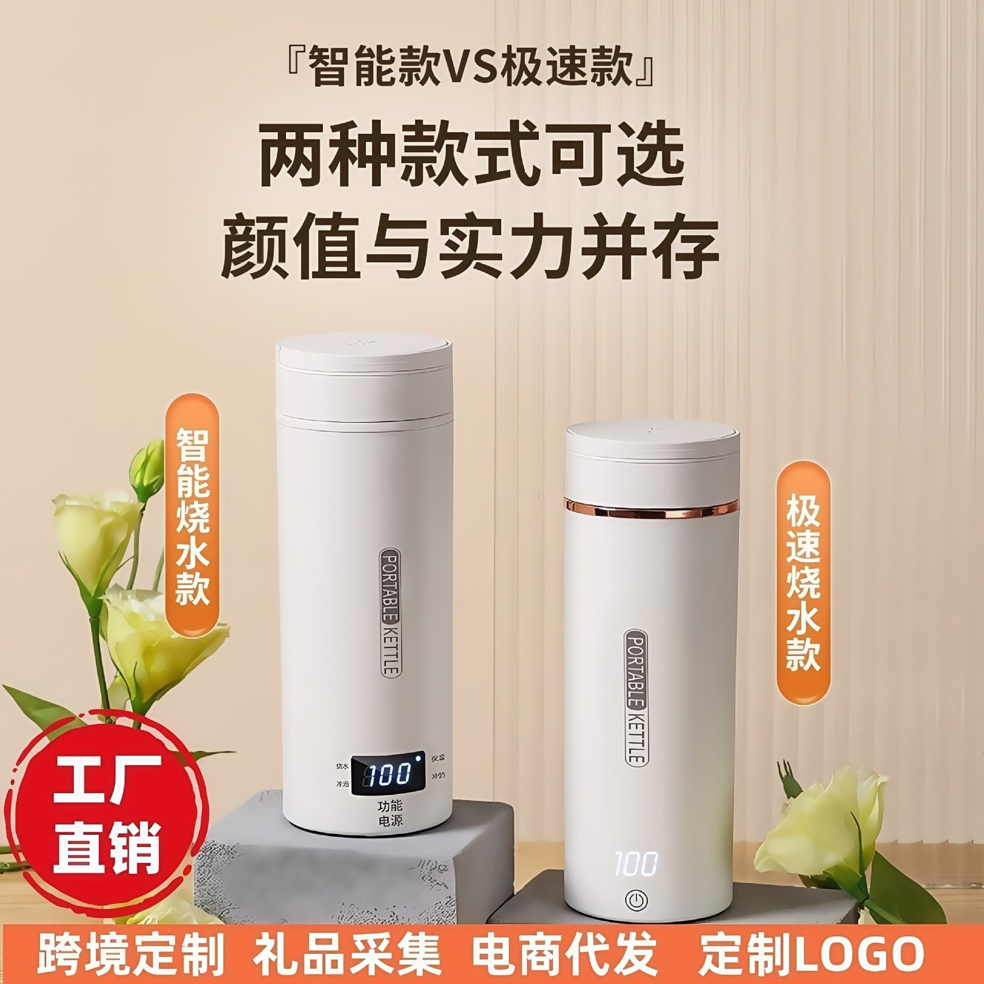 Portable Electric Water Kettle Travel Heating Water Cup UK/EU/US Regulations Design Logo Compact Size 0.5L Capacity for 1-2 People