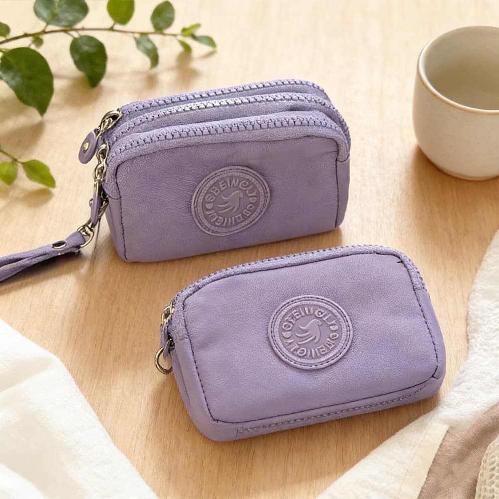 New Korean-Style Fabric Wristlet Coin Purse, Travel Portable Card Holder, Three-Layer Zipper Organizer
