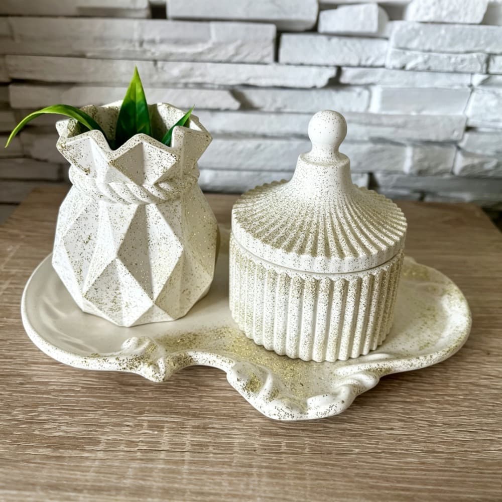 3-Piece Geometric Ribbed Vase Storage Jar Silicone Mold DIY Gypsum Resin Flower Pot Aromatherapy Container Watering