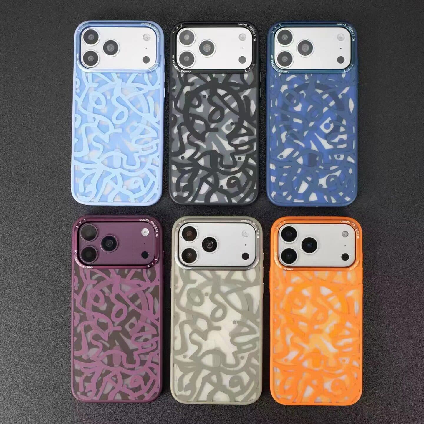 Suitable for iPhone 18 promax semi-transparent frosted magnetic phone case Apple 17 graffiti line protective cover
