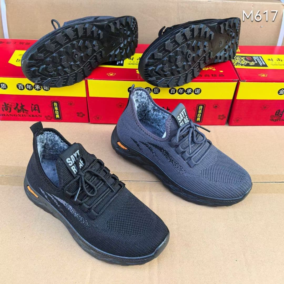2025 Autumn/Winter New Style Knitted Breathable Old Beijing Cloth Shoes Men's Fleece Lined Warm Casual Sports Bulk Shoes Wholesale