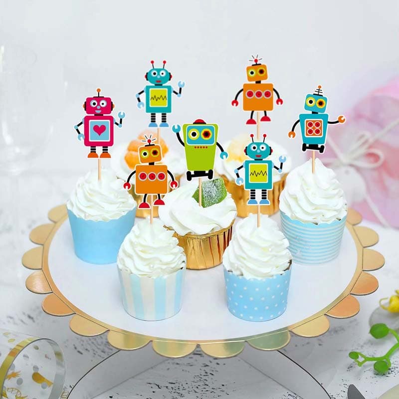 Cartoon Robot Cake Topper Birthday Party Dessert Table Decoration Kids Theme Baking Insert
