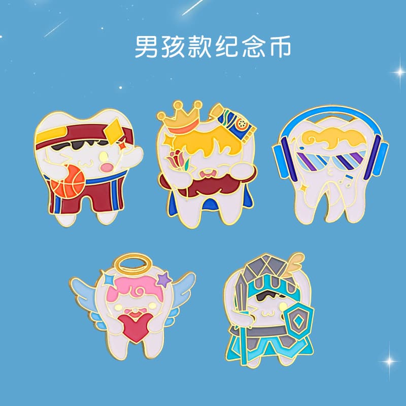 Metal deciduous tooth commemorative coins for boys and girls, lost teeth, solid wood commemorative box, childhood souvenirs, tooth fairy gold coins