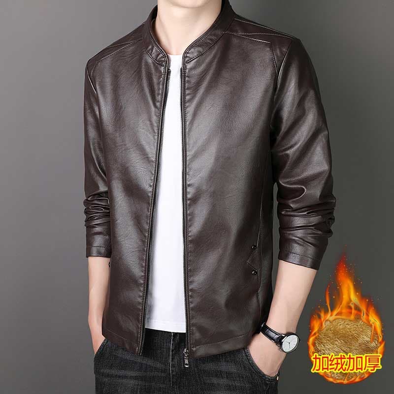Men's Short PU Leather Jacket New Spring/Autumn Thin Casual Business Blazer Men's Lined Thickened Leather Jacket