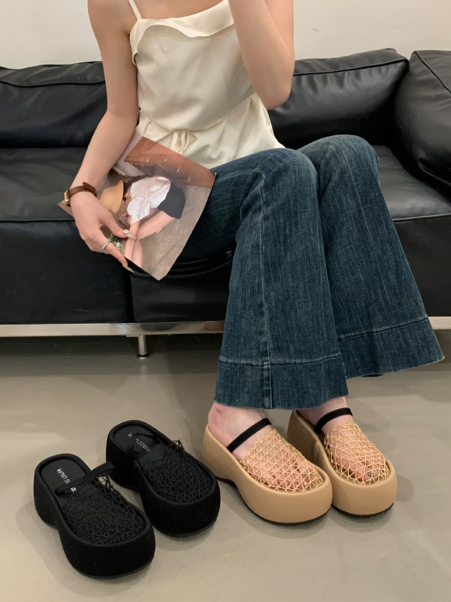 [Tax Excluded] Niche Design 2025 Summer New Open-Toe One-Strap Chunky Fisherman Sandals with Hollow Details