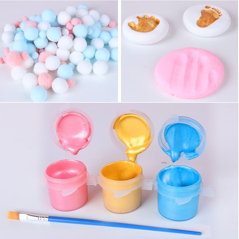 Baby hand and foot print clay, newborn hand mold, handprint clay, and decorative environmentally friendly water-based gold paint with brush.