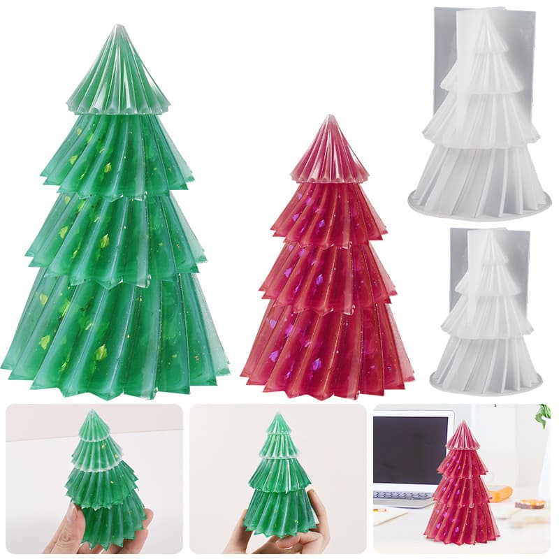 Yumeiren Crystal Epoxy Resin Mold Folded Striped Christmas Tree Candle Decoration DIY Plaster Silicone Mold