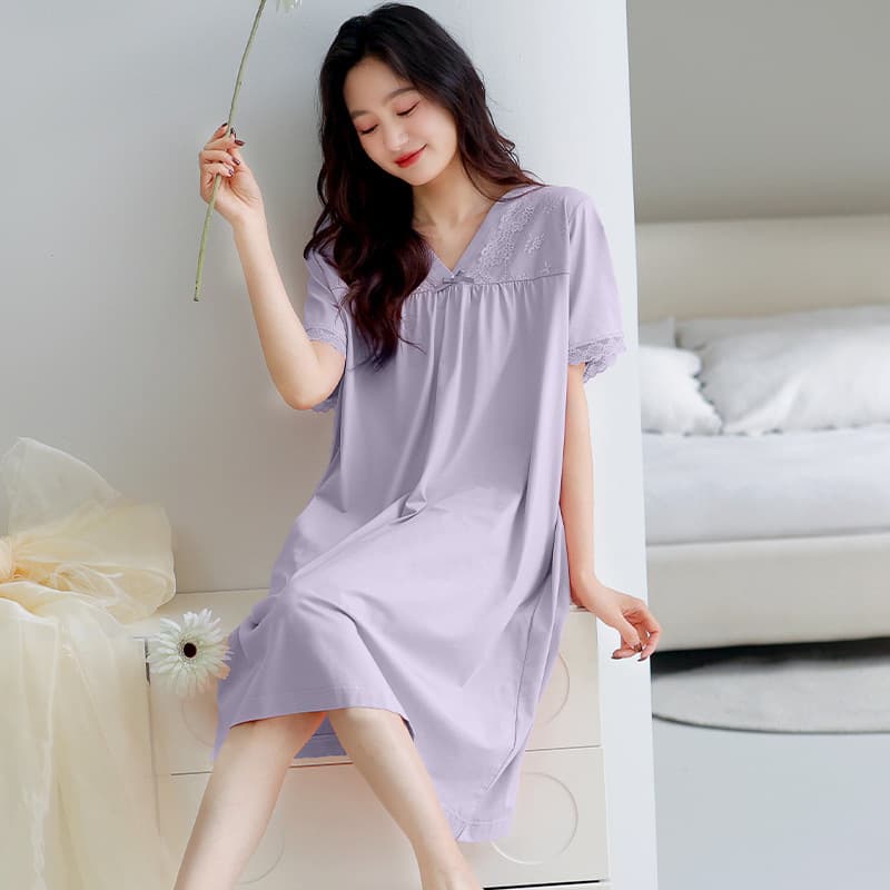 Women's Summer Sleep Dress, Cool Cotton Short Sleeve, Lightweight, 2025 New Style, Middle-aged Mother's Summer Sleepwear