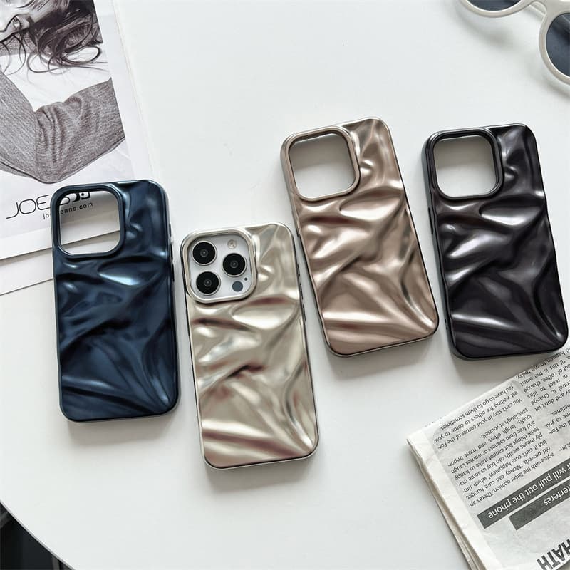 Electroplated 3D Wrinkled Case for iPhone 16 Pro Max, Compatible with iPhone 15 Pro/14 Pro Soft Case 13 Pro