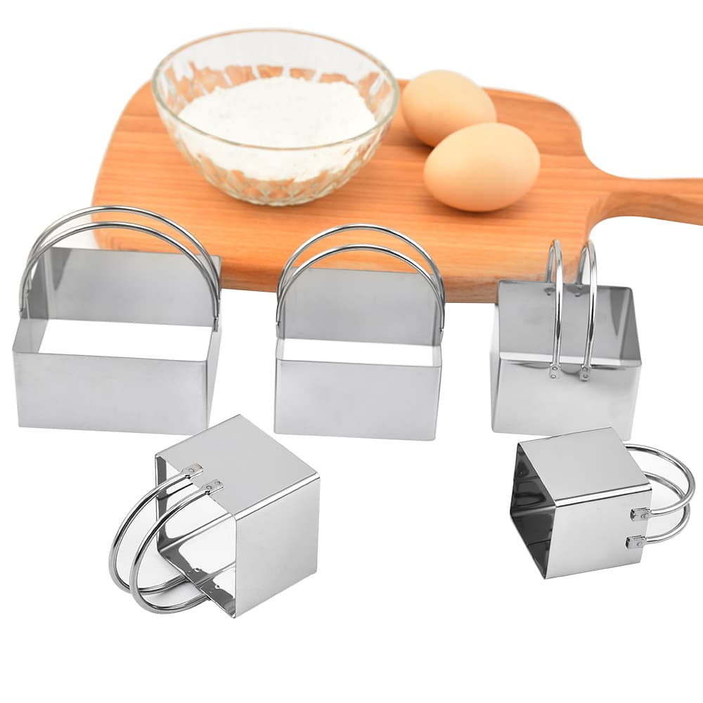 5-Piece Stainless Steel Square Biscuit Mold Slicer Mousse Ring Cake Mold