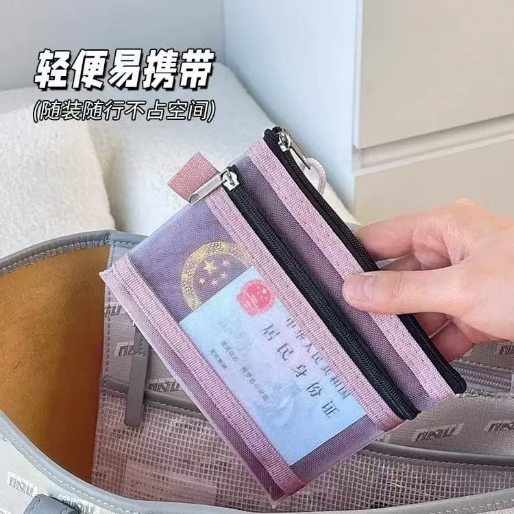 Double-layer Transparent Mesh Passport Organizer Travel Portable Card Holder Data Cable Cosmetic ID Card Protective Case Bag