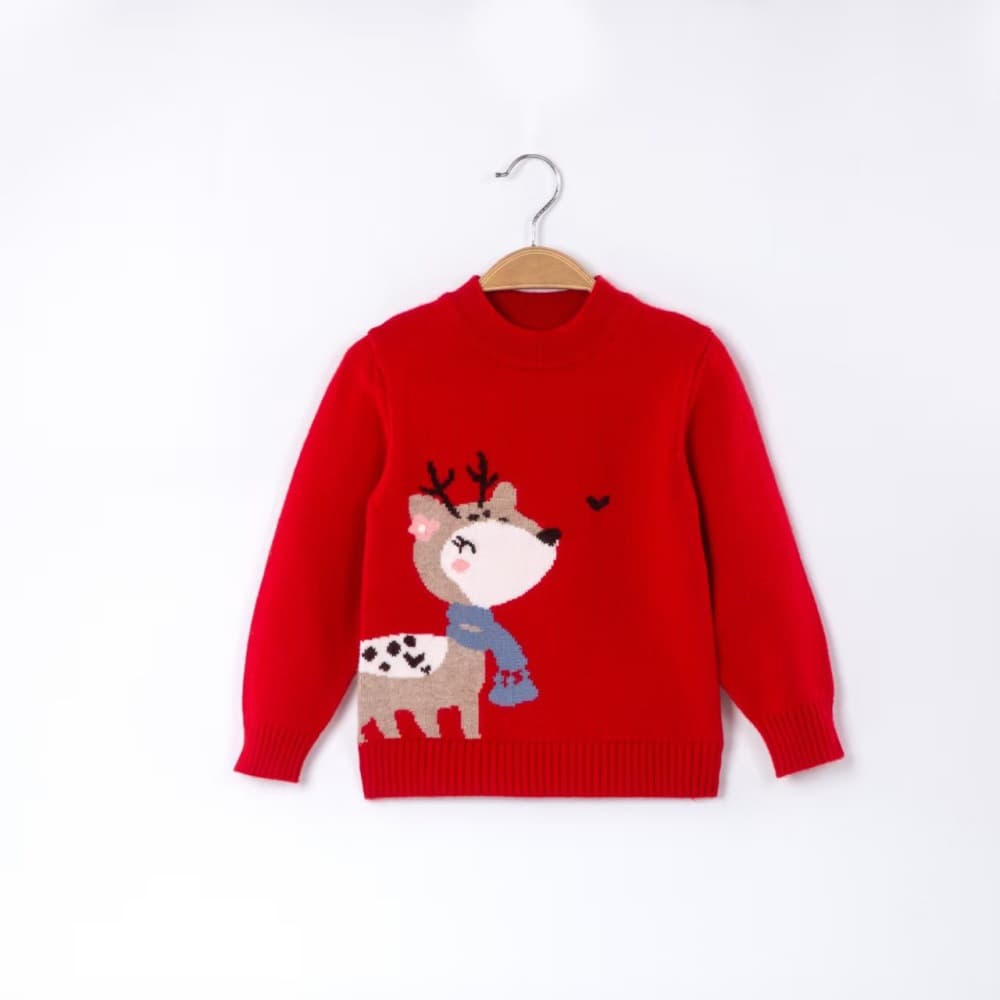 Children's Cashmere Sweater Girls Autumn Winter New Red Round Neck Knit Pullover Base Layer