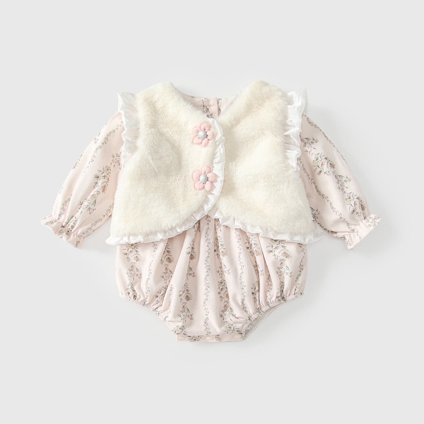 Baby Autumn Clothing Newborn Bodysuit Class A Baby Girl Romper Fleece Vest Bodysuit Set Fall Winter