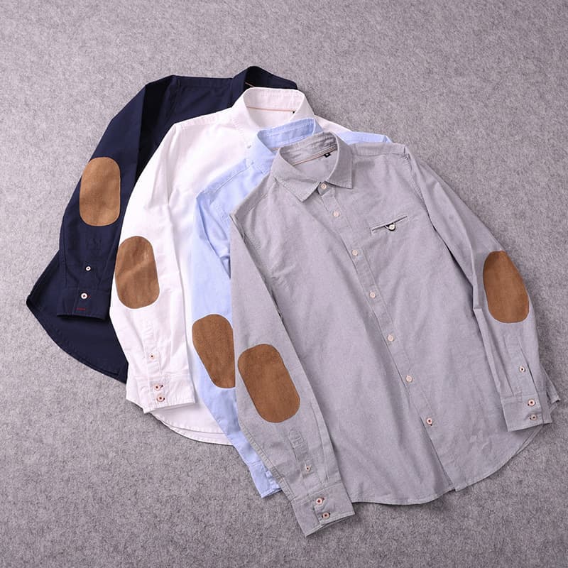 Spring Summer Men's Pure Cotton Long Sleeve Shirt Korean Style Sleeve Patch Casual Shirt Youth Japanese Style For Men