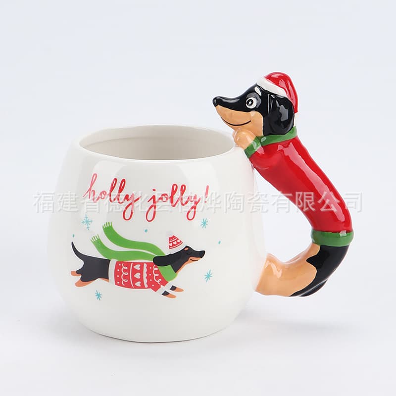 Dachshund Ceramic Mug Christmas Hand-Painted Sausage Dog Mug Creative Animal Christmas Coffee Cup Christmas Water Cup