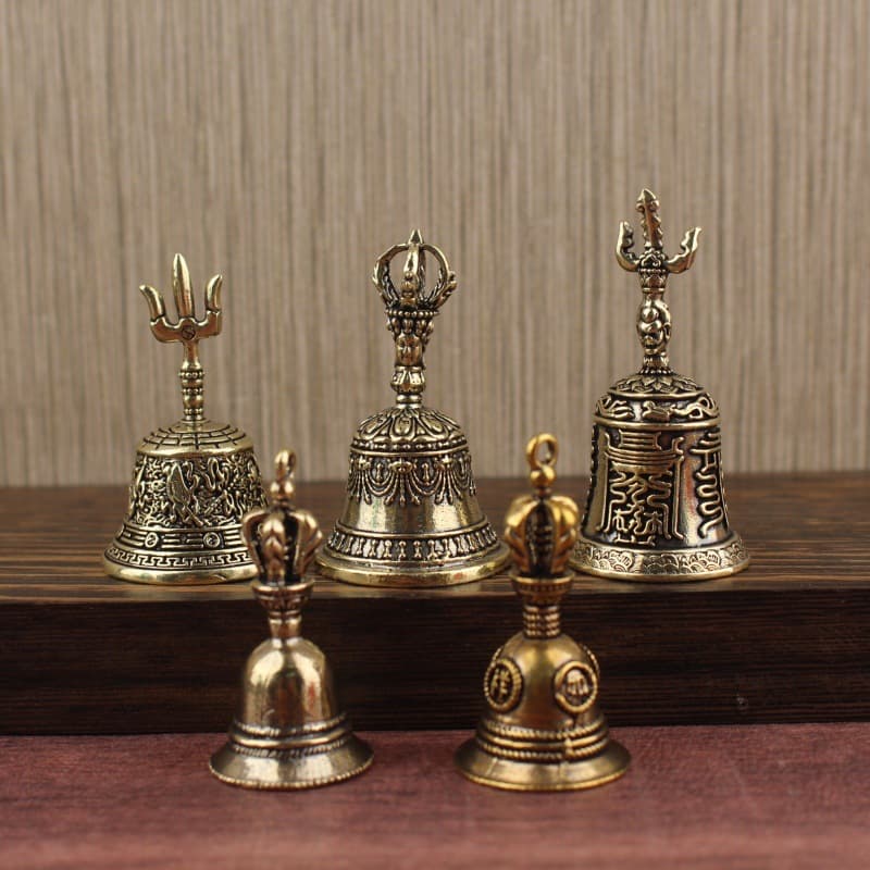 Brass Pure Copper Bagua Bell Sanqing Bell Eight Treasure Bagua Copper Three-pronged Bell Hand Rattle Special Eight Immortals Bell