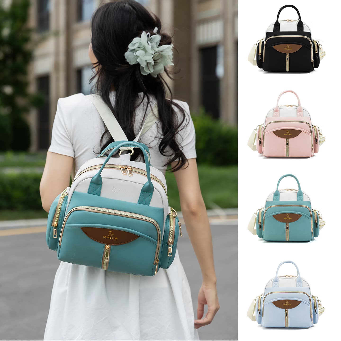 New Cross-border Diaper Bag Large Capacity Portable Baby Care Bag Outdoor Backpack Multifunctional Fashionable Shoulder Mom Bag