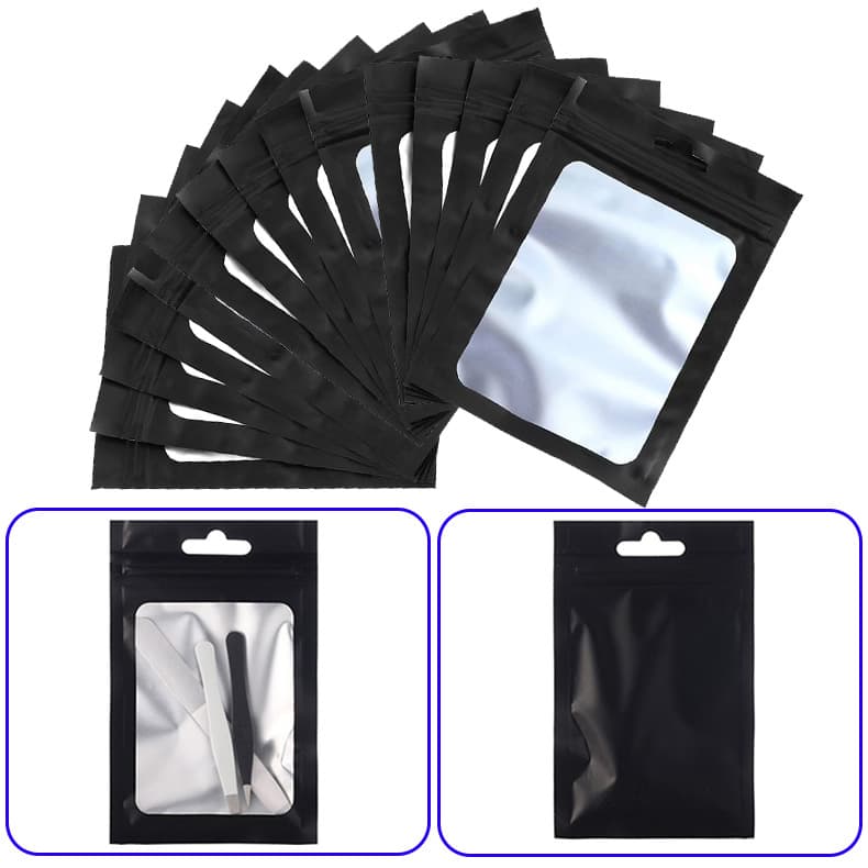 Black and Color Windowed Aluminum Foil Ziplock Bags for Fishing Gear, Pendants, Phone Cases, Plastic Bags, Pearlescent Bags, Cosmetic Bags