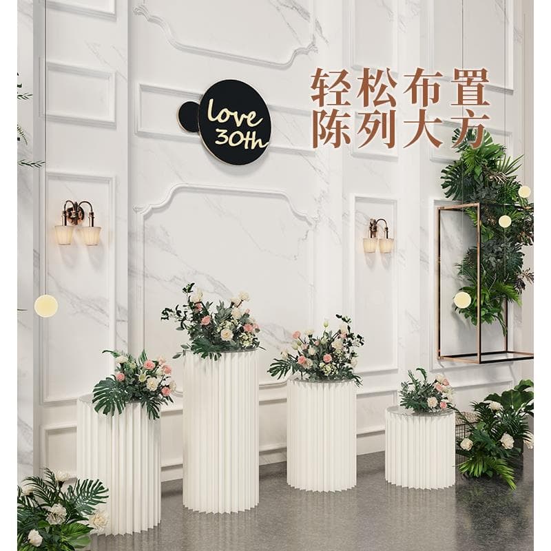 Floor Cylinder Display Stand Wedding Dessert Flowing Table Center Island Roman Column Display Rack Shopping Mall Premium Folding Display Cabinet