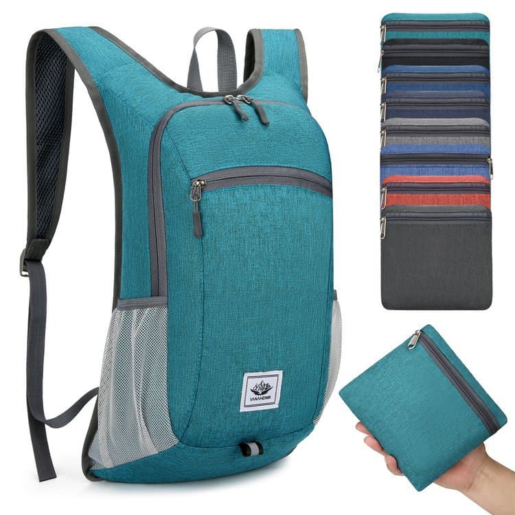 Outdoor Sports Foldable Backpack Lightweight Hiking Travel Bag Casual Unisex Oxford Material Wear Resistant Solid Color Backpack