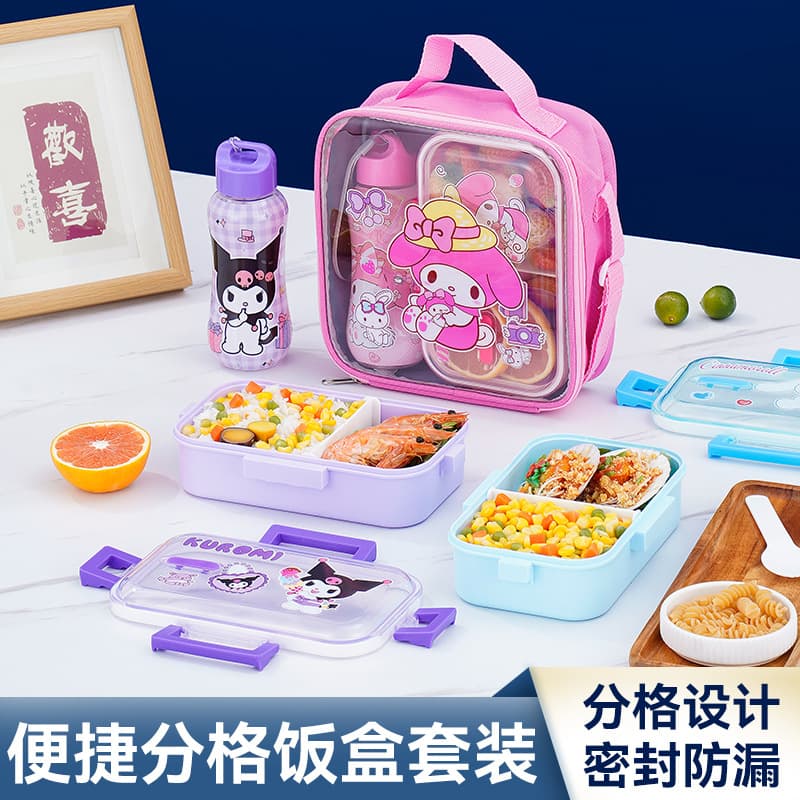 Cartoon Lunch Box Set with Water Cup, Cute Portable Bento Box with Handle, Lunch Box and Fruit Container