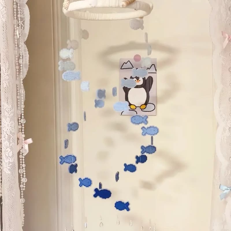 Valentine's Day Double Helix Ocean Fish Wind Chime Hand Embroidery DIY Kit Creative Hanging Decoration Gift for Best Friend